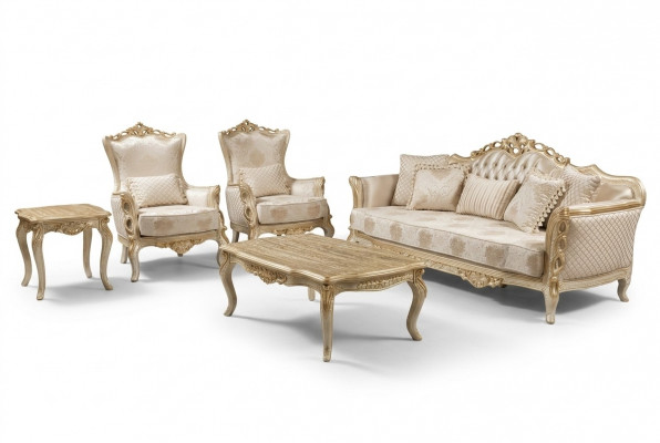 Bankstel 3+1+1 zits salontafel bank fauteuil bankstel set gouden stijl