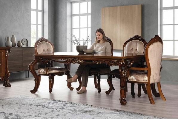 Luxe eetkamer eettafel stoel groep pakket set houten tafel tafels 5-delige sets.