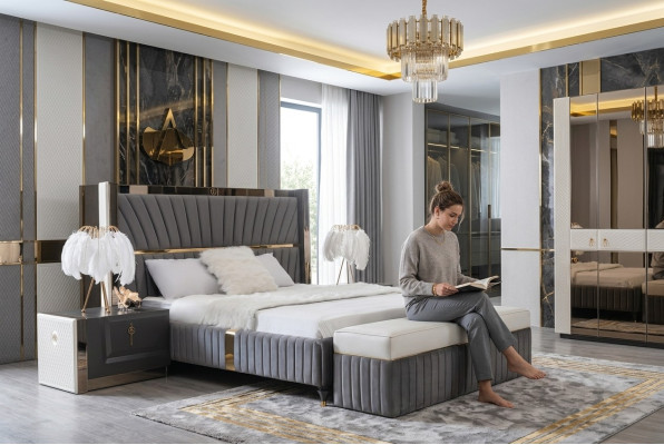 Luxe bed 180x200cm met houten hoofdeinde en 2 nachtkastjes Italiaanse meubels Nieuw