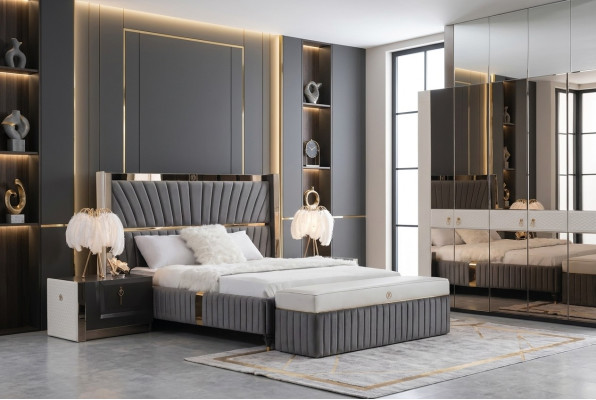 Luxe bed 180x200cm met houten hoofdeinde en 2 nachtkastjes Italiaanse meubels Nieuw