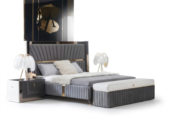 Luxe bed 180x200cm met houten hoofdeinde en 2 nachtkastjes Italiaanse meubels Nieuw