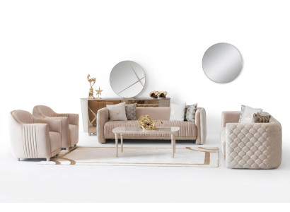 Sofa Bank Fluweel Bekleding Zitplaatsen 3311 Zitmeubel Ontwerpbanken Banken Hout Nieuw Set