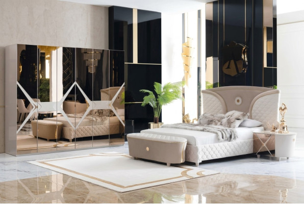 Bed Nachtkastje Kledingkast 6-delige Slaapkamer Set Design Luxe Kruk Modern