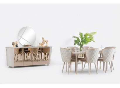 Eetkamer Set Groep Garnituur Tafel nieuw Eettafel 6x Stoelen Dressoir Spiegel 9-delig