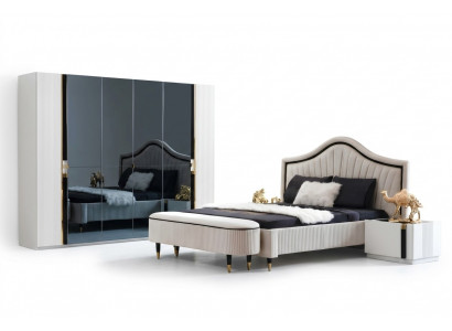Textiel bed slaapkamer meubilair ontwerp groep 5-dlg. Set 2x nachtkastjes bedden nieuw.
