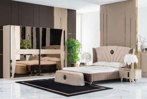 Luxe set slaapkamer bed nachtkastje commode kruk set ensemble nieuw 5-delig.