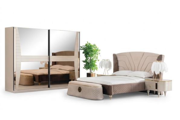 Luxe set slaapkamer bed nachtkastje commode kruk set ensemble nieuw 5-delig.
