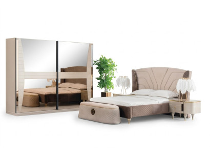 Luxe set slaapkamer bed nachtkastje commode kruk set ensemble nieuw 5-delig.