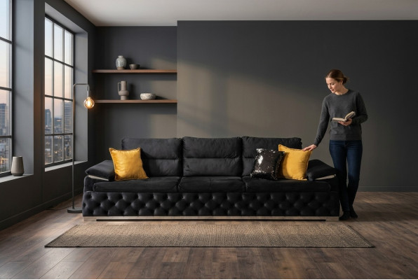 Driepersoonsbank Designbank Moderne 4-zitsbanken Woonkamermeubels Zwart Bekleding
