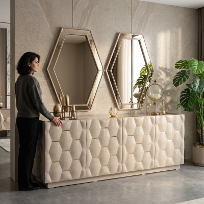 Laden Kast Hout Dressoir Spiegel 3-delig Massief Laden Woonkamer Nieuw