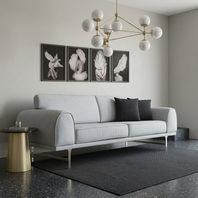 Grijze moderne 3-zits designer woonkamerbank luxe gestoffeerde bank