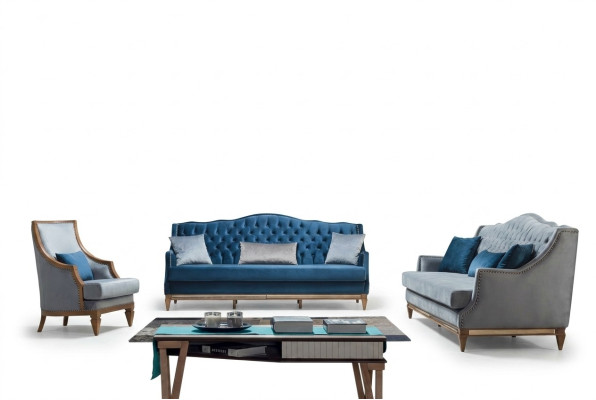 Moderne Blauwe Chesterfield bankstel Designer Driepersoons Luxe Fauteuil