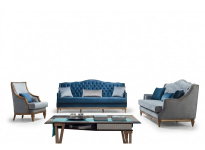 Moderne Blauwe Chesterfield bankstel Designer Driepersoons Luxe Fauteuil