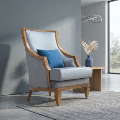 Moderne grijze fauteuil van textiel met één zitplaats van leer voor in de woonkamer, nieuw.
