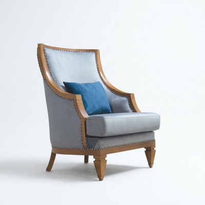 Moderne grijze fauteuil van textiel met één zitplaats van leer voor in de woonkamer, nieuw.