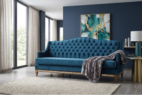 Blauw Chesterfield driezits Relax Lounge Sofa Woonkamer 3-zits.