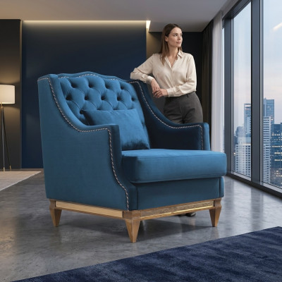 Blauwe luxe Chesterfield fauteuil Woonkamer Lounge Designer Meubels Nieuw