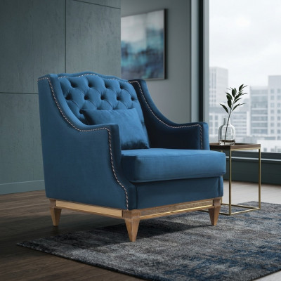 Blauwe luxe Chesterfield fauteuil Woonkamer Lounge Designer Meubels Nieuw