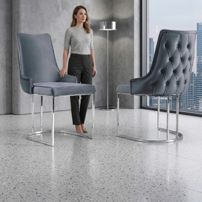 Eetkamer fauteuil gestoffeerde stoel zonder armleuning luxe woonkamer
