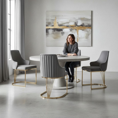 Groep Set 4x Stoelstoel Ontwerp Stof Bekleding Stoelen Horeca Eetkamer