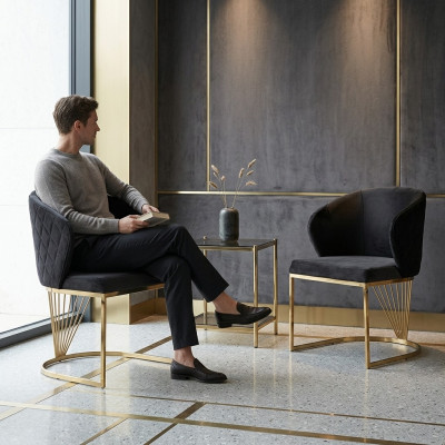 Stoel 2x Stoelen Groep Set Woon Eetkamer Set Modern Stijl Textiel