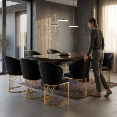 Set 6x Stoel Stoelen Fauteuils Eetkamer Set Hout Modern Groep Meubels