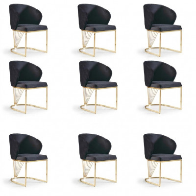 Set van 8 stoelgroepen, bekledde eetkamerstoelen van stof.