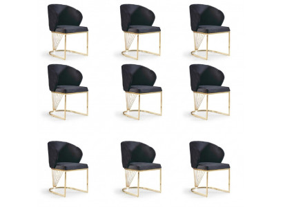 Set van 8 stoelgroepen, bekledde eetkamerstoelen van stof.
