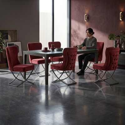 Eetkamer 6 stoelen Roestvrijstalen designmeubelen Gestoffeerde stoel Italiaanse stijl