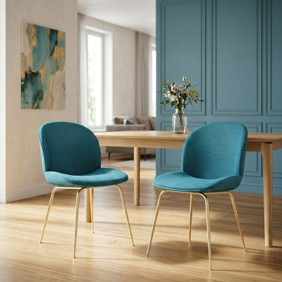 2x Stoel Groep Stoelen Set Textiel Stof Nieuw Gestoffeerde Eetkamer
