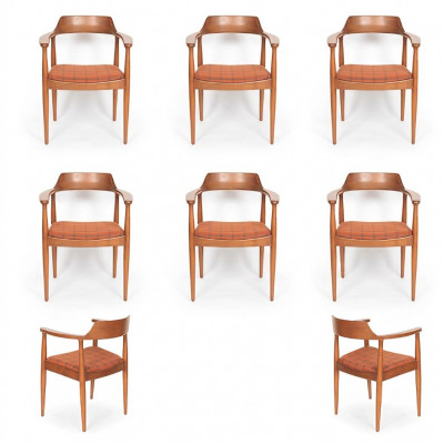 Stel van 6 stoelen Luxe Design Gestoffeerde Massief Houten Zitting Kantoor Eetkamer