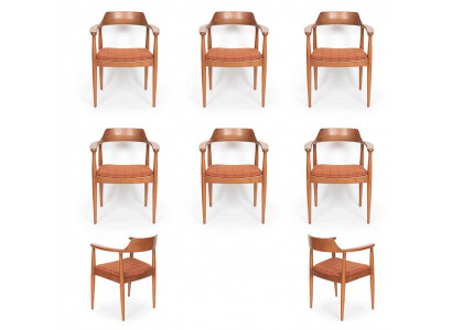 Stel van 6 stoelen Luxe Design Gestoffeerde Massief Houten Zitting Kantoor Eetkamer
