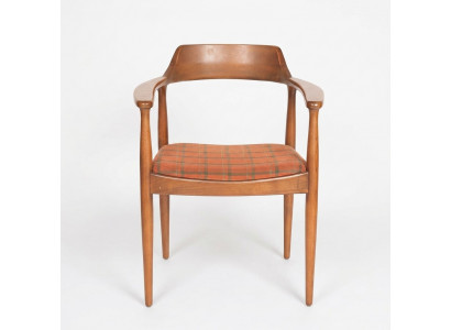 Stel van 8 stoelen stoel ontwerp hout stof bekleding stoelen eetkamer textiel.