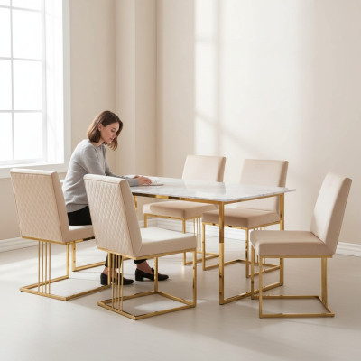 Ontwerp stoel set 4x fauteuils textiel stoelen stof eetkamer nieuw gestoffeerd