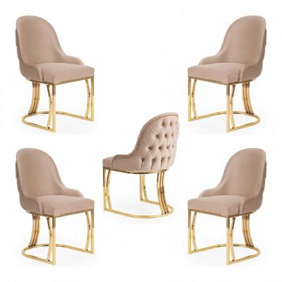 Eetkamer Textiel Gastro Stoel Ontwerp Set 4x Stoelen van Stof met Bekleding