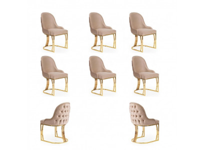 Stel van 6 stoelen, stoelontwerp, metaal, stof, gestoffeerde stoelen, eetkamer, textiel.