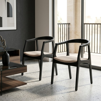 Zet 2x massief houten stoelenset, designstoelen eet- en woonkamer.
