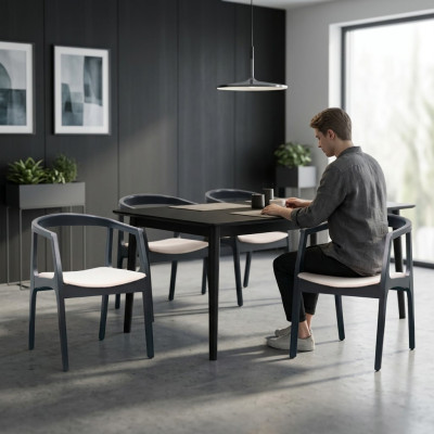 Stel 4x stoelontwerp houten textiel gestoffeerde stoelen gastronomisch eetkamerstof