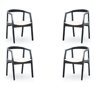 Stel 4x stoelontwerp houten textiel gestoffeerde stoelen gastronomisch eetkamerstof