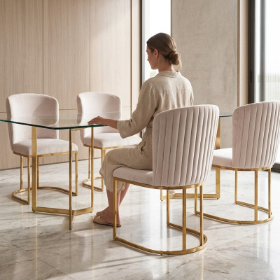 Stoel 4x Stoel Groep Set Woon Eetkamer Garnituur Stijl Textiel Modern