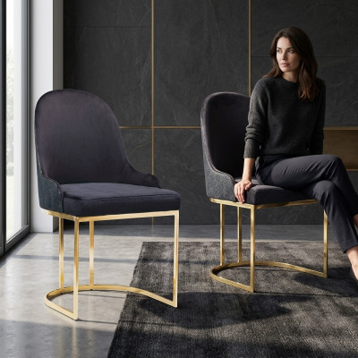 Eetkamermeubel set 2x stoel luxe nieuw blauw elegant modern houten stoel