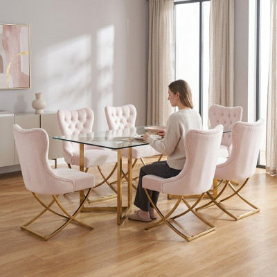 Set van 6 stoelen, gestoffeerd, ontwerp lounge, zitting met leuning, meubelstoelen