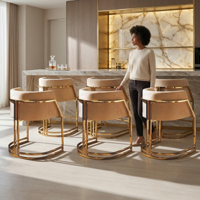 Keukenstoelen Elegant Eetkamer Stoffen Set 6 Stoel Ontwerp Metaal Textiel