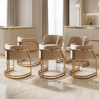 Keukenstoelen Elegant Eetkamer Stoffen Set 6 Stoel Ontwerp Metaal Textiel