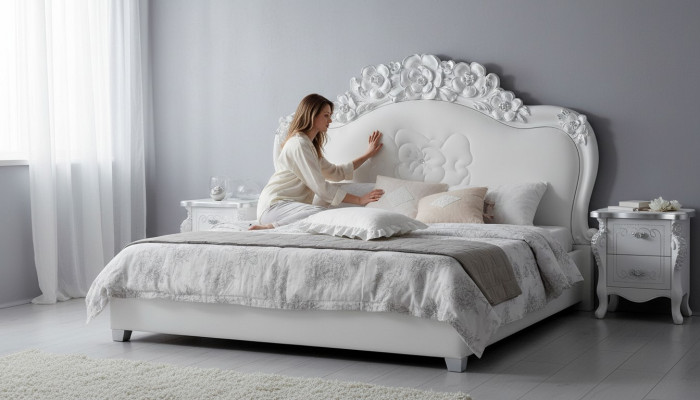 Bed Wit Slaapkamer Bedden Hout Luxe Meubels Ontwerp Klassiek Hotel Tweepersoons