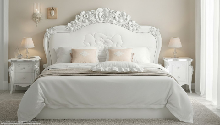 Bed Wit Slaapkamer Bedden Hout Luxe Meubels Ontwerp Klassiek Hotel Tweepersoons