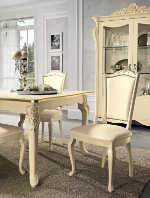 Eetkamer Beige Eettafel 4x Stoelen Dressoir Vitrine Groep Set Meubels 7-delig