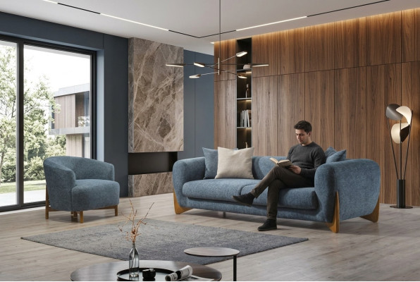 Woonkamer Klassieke bankstel 3-zits Italiaanse stijl Nieuwe fauteuil 2-delig.