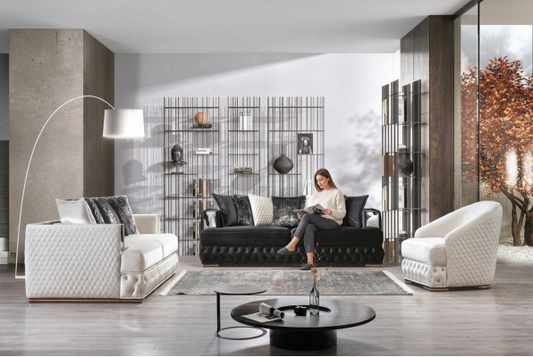 Chesterfield Luxe Bankstel Beklede Meubels 3+3+1 Woonlandschap