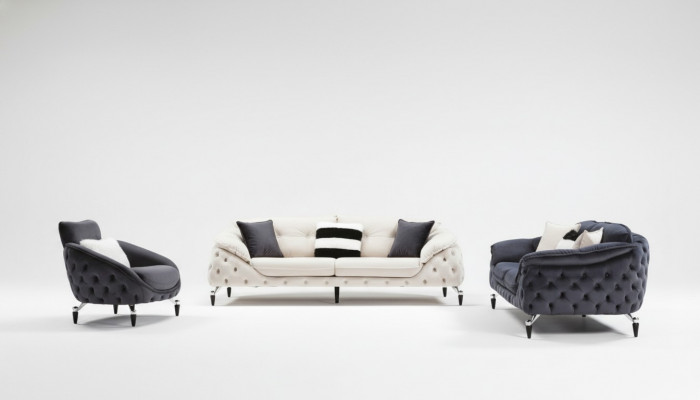 Bank Chesterfield met houten textiel bankstel 331 zitset bekleding